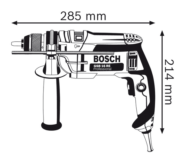 Wymiary wiertarki udarowej Bosch GSB 16 RE Professional na 