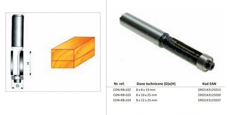 CONDOR FREZ DO DREWNA PROSTY Fi=10 x 25mm TRZPIEŃ 8mm Z ŁOŻYSKIEM