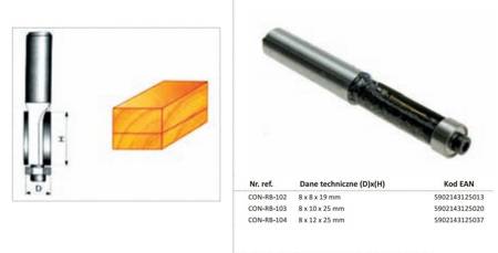 CONDOR FREZ DO DREWNA PROSTY Fi=12 x 25mm TRZPIEŃ 8mm Z ŁOŻYSKIEM