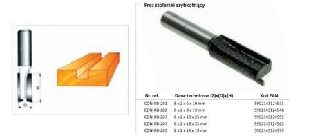 CONDOR FREZ DO DREWNA PROSTY Fi=14 x 19mm TRZPIEŃ 8mm BEZ ŁOŻYSKA