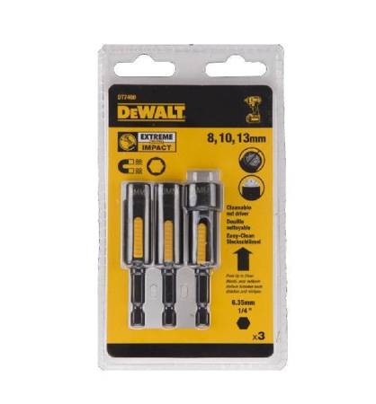 DEWALT KOŃCÓWKA Z NASADKĄ KOMPLET 3szt. 8,10,13mm SAMOCZYSZCZĄCE