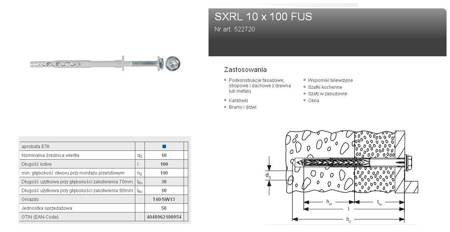 FISCHER KOŁEK ROZPOROWY SXRL 10 x 100 FUS T40/SW13  50szt.