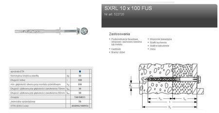 FISCHER KOŁEK ROZPOROWY SXRL 10x120 FUS