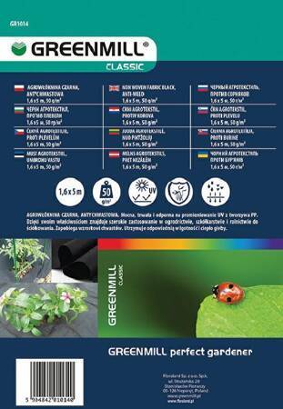 GREENMILL AGROWŁÓKNINA 1,6 x 5m  50g/m2  ANTYCHWASTOWA CZARNA