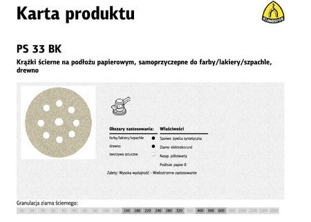 KLINGSPOR KRĄŻEK ŚCIERNY SAMOPRZYCZEPNY 225mm  PS33BK gr.180 GLS38 /50szt.