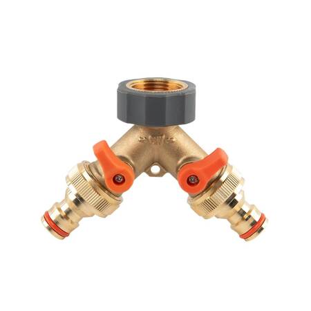 ROZDZIELACZ 2-DROŻNY GW 3/4"x GZ 3/4" MOSIĄDZ  Z ZAWORAMI BRASS SOFT