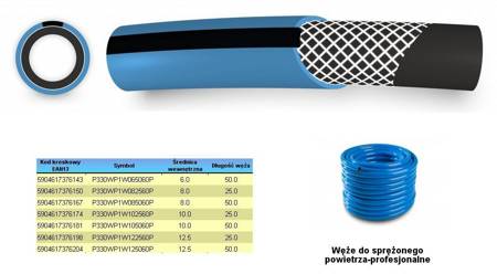 WĄŻ DO SPRĘŻONEGO POWIETRZA FI = 10mm x 50m, NIEBIESKI, PROFESIONALNY