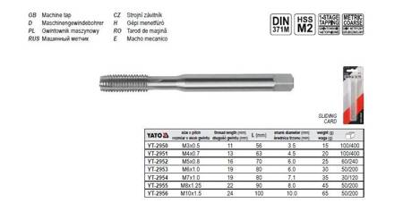 YATO GWINTOWNIK MASZYNOWY M10, DIN 371 HSS M2   2956