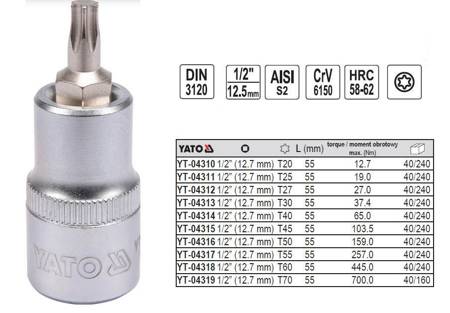 YATO KLUCZ TRZPIENIOWY TORX 1/2" T20x 55mm