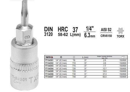 YATO KLUCZ TRZPIENIOWY TORX 1/4" T20x37mm