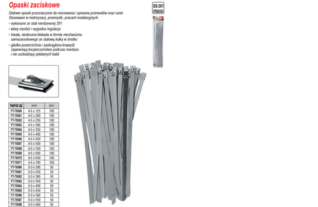 YATO OPASKI ZACISKOWE ZE STALI NIERDZEWNEJ   4,6x250mm /100szt.