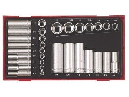 Zestaw 32 szt. nasadek 6-kątnych calowych z chwytem 1/4" i 3/8" TengTools TTAF32