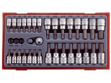 Zestaw bitów płaskich, hex, torx, phillips, pozi na nasadkach 1/4" i 3/8" (35 szt.) Tengtools TTBS35-P (132150103)