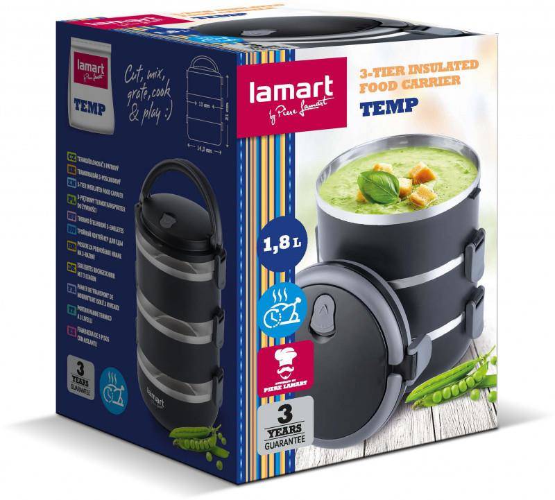 Lonchera porta comidas Caliente y Frio 3 Niveles Lamart LT6023 LAMART