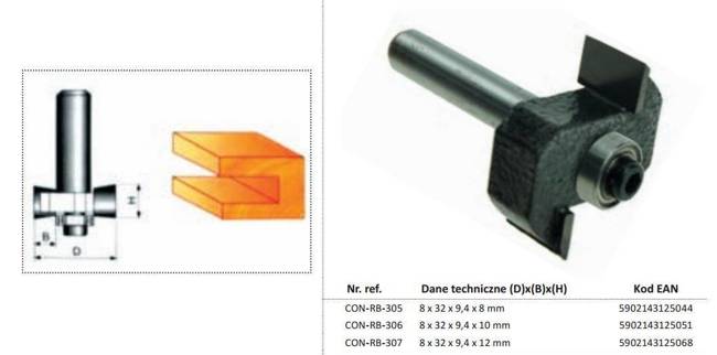 CONDOR FREZ DO DREWNA, DO ROWKÓW Fi=32  9,4 x 8mm TRZPIEŃ 8mm Z ŁOŻYSKIEM