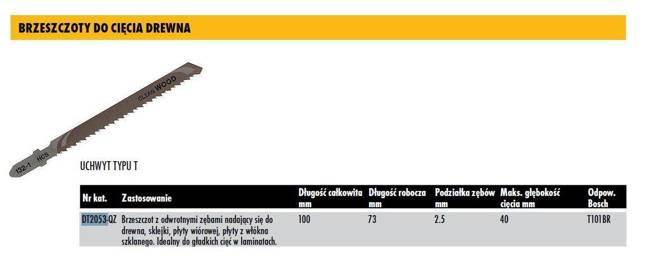 DEWALT BRZESZCZOT DO WYRZYNARKI 100x2,5mm T101BR DREW/PŁYTA /5szt.