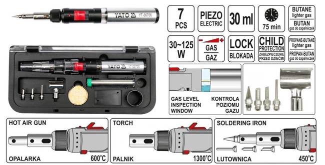 YATO LUTOWNICA GAZOWA 3w1 + AKCESORIA   36706