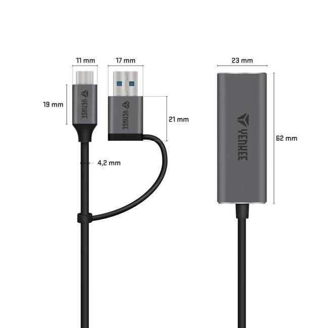 ZMNIEJSZENIE YTC 013 USB C na Ethernet RJ-45 YENKEE