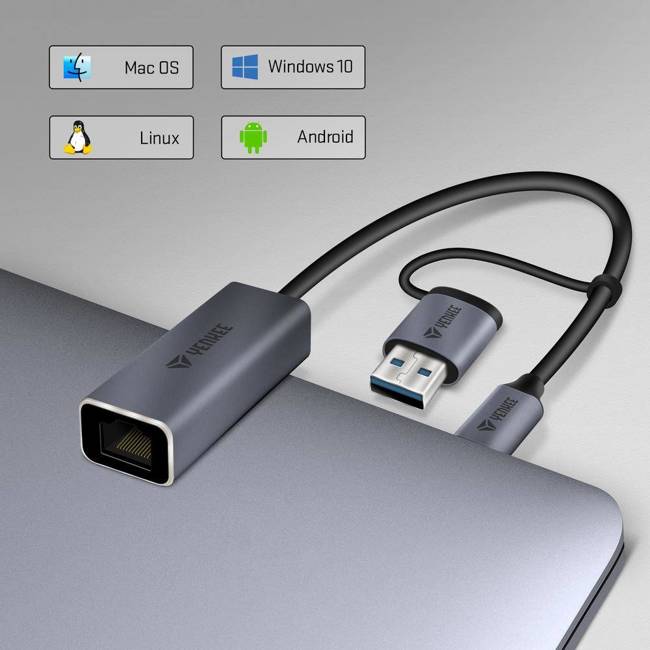 ZMNIEJSZENIE YTC 013 USB C na Ethernet RJ-45 YENKEE