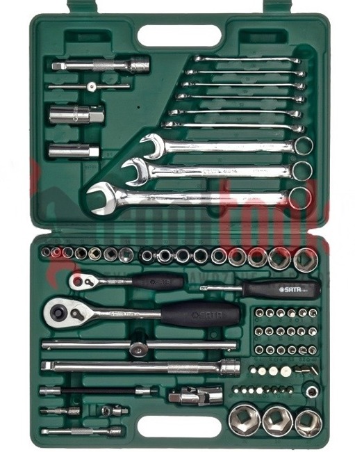 Zestaw 76 szt. kluczy nasadowych 1/4" i 1/2" oraz płasko-oczkowych kutych metrycznych SATA 09519