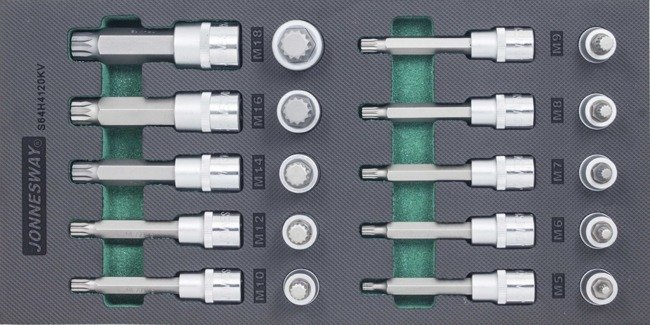 Zestaw kluczy SPLINE z nasadką 1/2" 20 szt. we wkładce EVA Jonnesway S64H4120KV