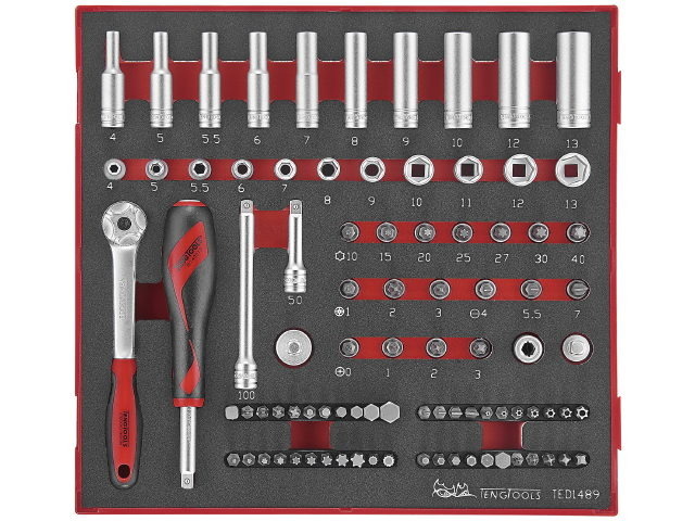 Zestaw kluczy nasadowych 1/4" i bitów (89 szt.) TengTools TED1489 (238240105)