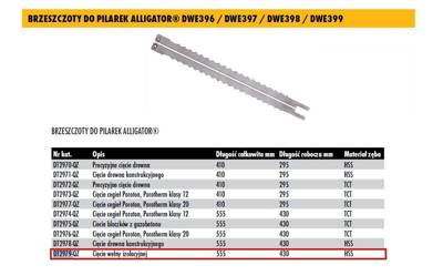 DEWALT BRZESZCZOT DO ALIGATORA, DO WEŁNY HSS 430mm KOMPLET, DO DWE396, DWE397, DWE 398 ,DWE399