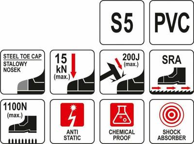 YATO BUTY KALOSZ BEZPIECZNE Z PODNOSKIEM METALOWYM I STALOWĄ WKŁADKĄ ANTYPRZEBICIOWĄ ROZM. 40